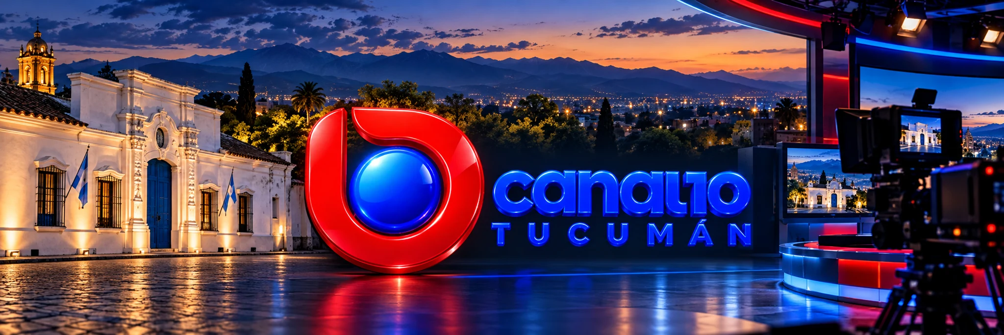 Canal 10 Tucumán: portada artística con el logo aportado, Casa Histórica y ambientación de televisión